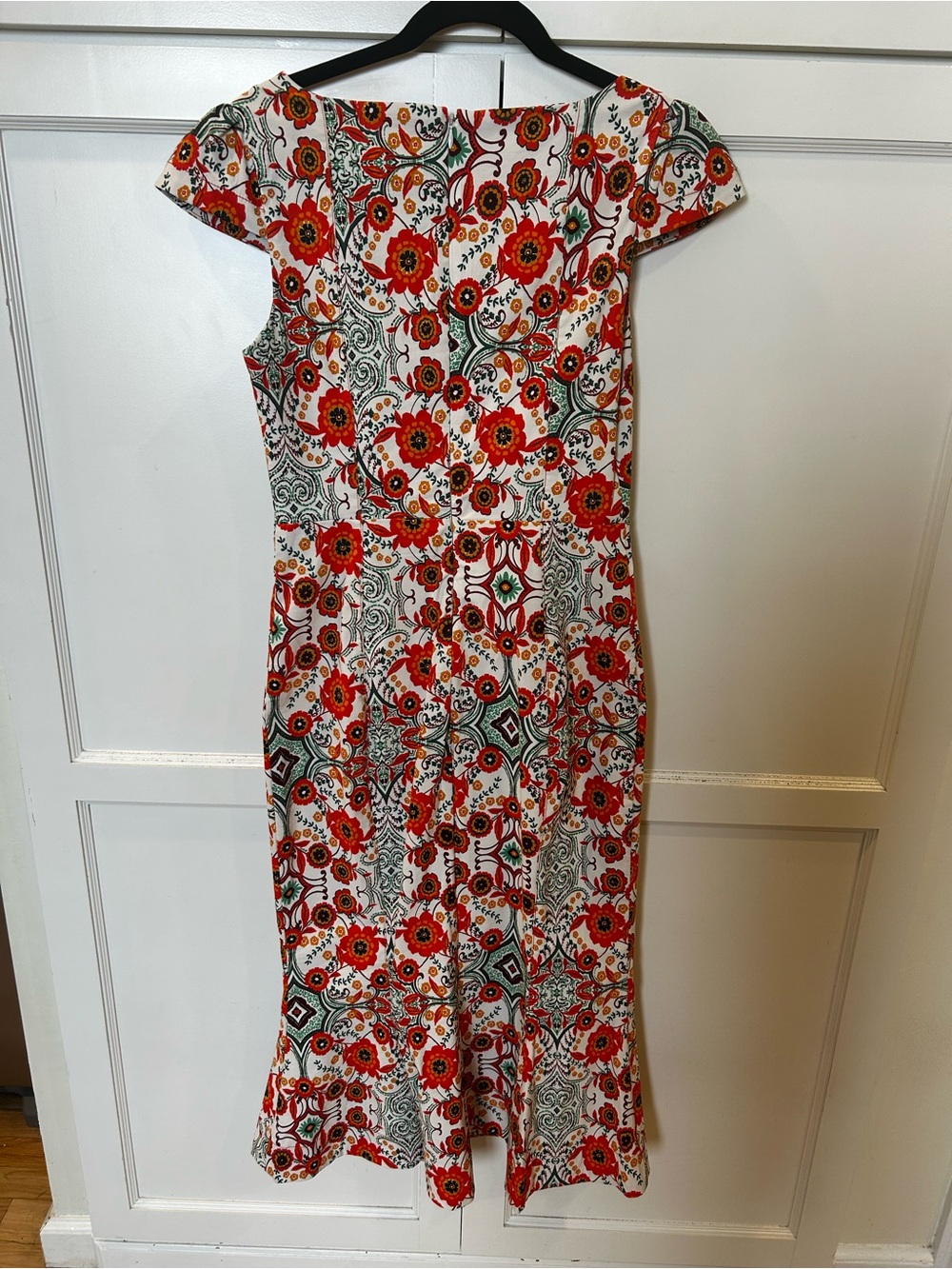 Anthropologie-The Cecily Fit and Flare Sweetheart Dress in Orange Motif size S - Picture 3 of 4